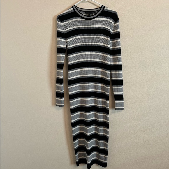 Theory Empire Wool Stripe Midi Dress Sweater Knit Dress - Picture 5 of 16